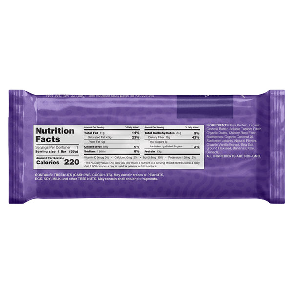 Creamy blueberry vanilla protein bar back cover